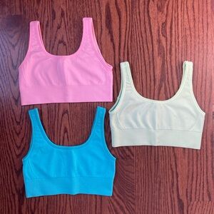 Ivivva (Girl’s Lululemon) Sports Bras 3-Pack (Pink, Blue, Green, Size 10)